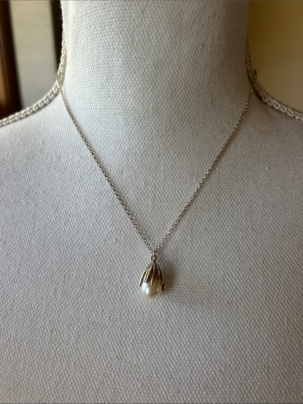 Delicate Sterling Silver Pearl Drop Pendant Adjustable Necklace - Unbranded